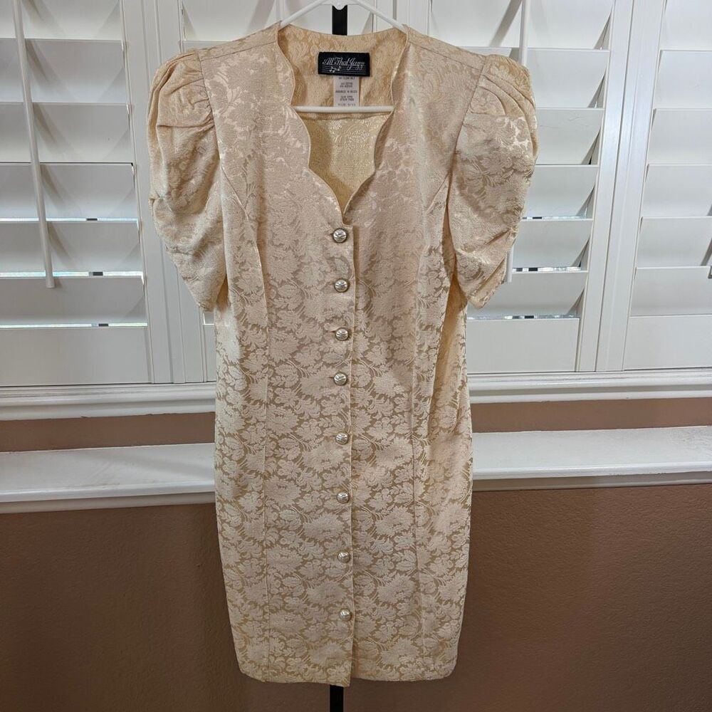 Vintage All That Jazz Floral Damask Pearl Button Dress Sz 9/10 Old Money Regency